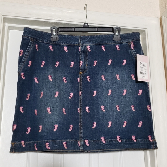 Vintage Lilly Pulitzer Emily Embroidered Denim Mini Skirt Size 14 Seahorses - Picture 1 of 7